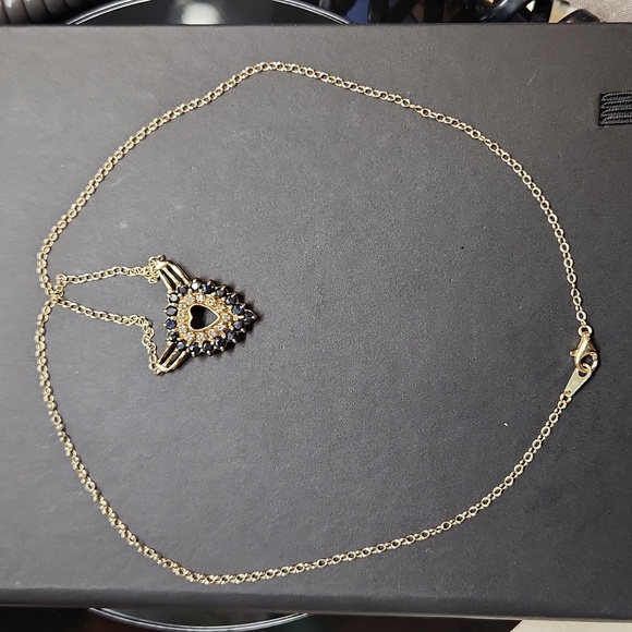 Sapphire necklace with cubic zirconia, 18 inches, gold plated, never worn - Picture 3 of 3